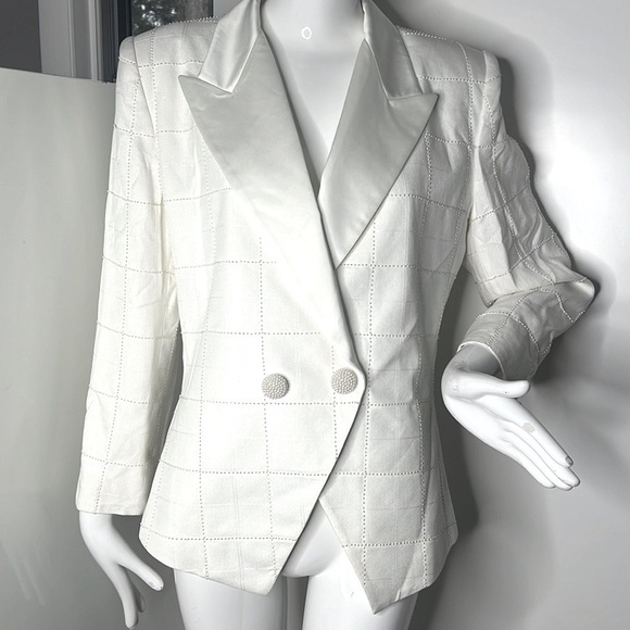 Bob Mackie Sz 14 White Rayon and Pearl Embroidered Tuxedo Jacket Blazer - Picture 1 of 9